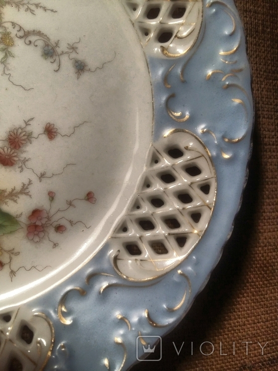 Дрезденская кружевная тарелка Полевой букет. Позолота. Ручная роспись 19 век, фото №6