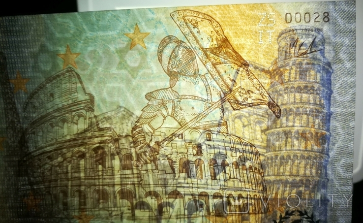 Euro Rome Zero 0 euro euro Roma Rome 2020 waters. signs, hologram, perforation ...