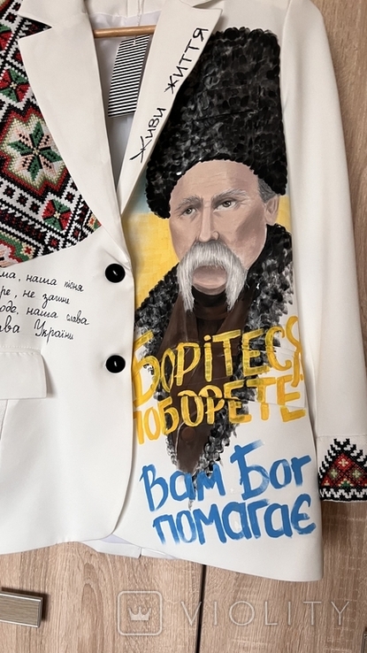 Jacket, fight, overcome handmade. Portrait of Kobzar with handmade embroidery, photo number 2