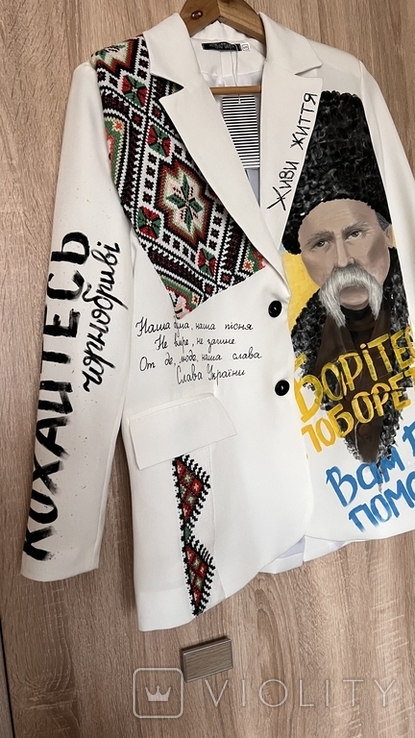 Jacket, fight, overcome handmade. Portrait of Kobzar with handmade embroidery, photo number 3