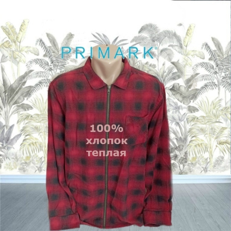 Primark Стильная хлопковая теплая мужская рубашка на замке дл рукав 2XL, photo number 2