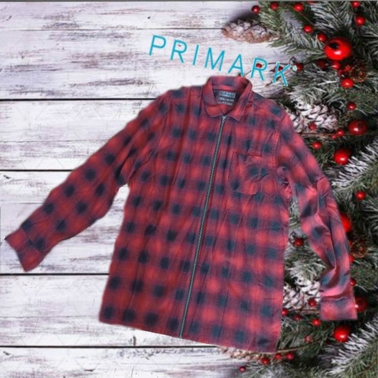 Primark Стильная хлопковая теплая мужская рубашка на замке дл рукав 2XL, фото №3