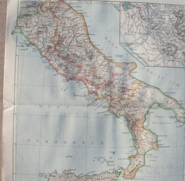 Древняя Италия, увеличено - Римская область, 244х 305 мм,1910-е гг, нем. язык