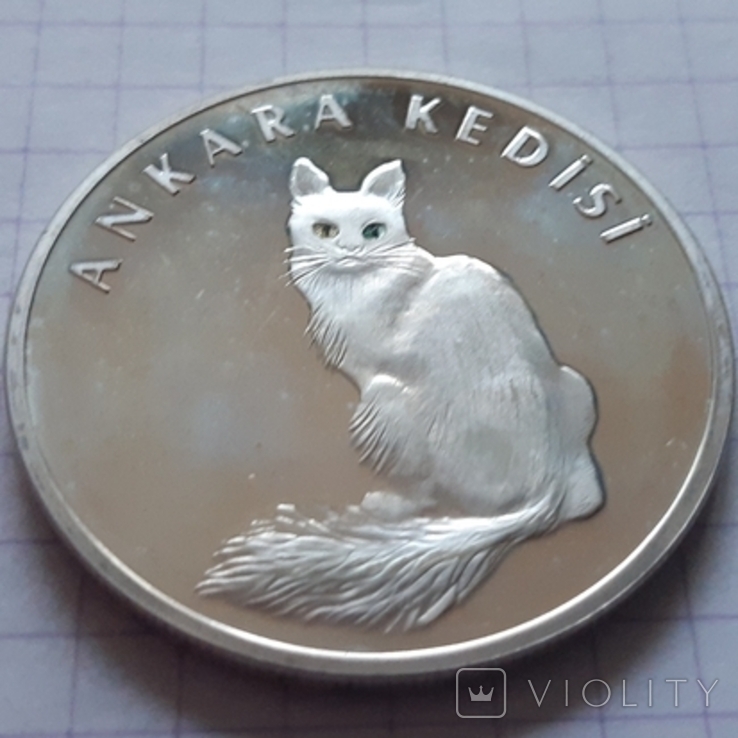 Туреччина, ангорська кішка, 20 нових лір, срібло, 2005 рік, фото №2