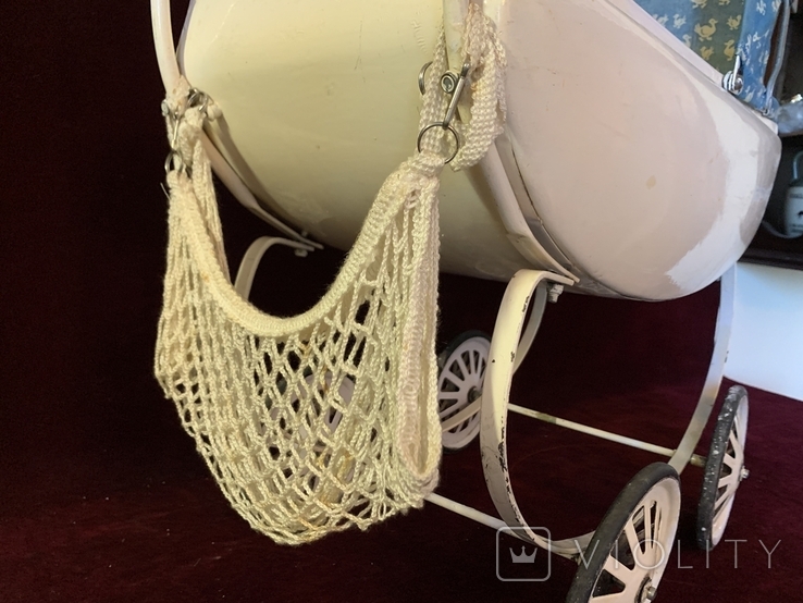 Antique convex metal stroller with string bag for antique dolls Germany, photo number 4