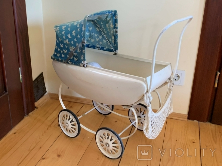 Antique convex metal stroller with string bag for antique dolls Germany, photo number 5