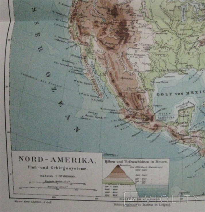 Северная Америка, географическая карта, 244 х 305 мм,1910-е гг, нем. язык