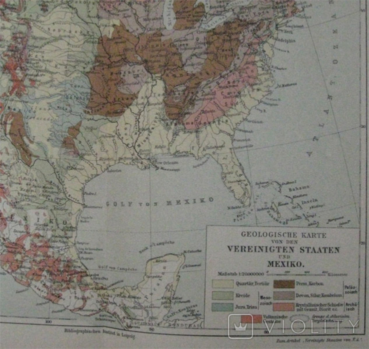 США, геологическая карта, 244 х 305 мм,1910-е гг, нем. язык