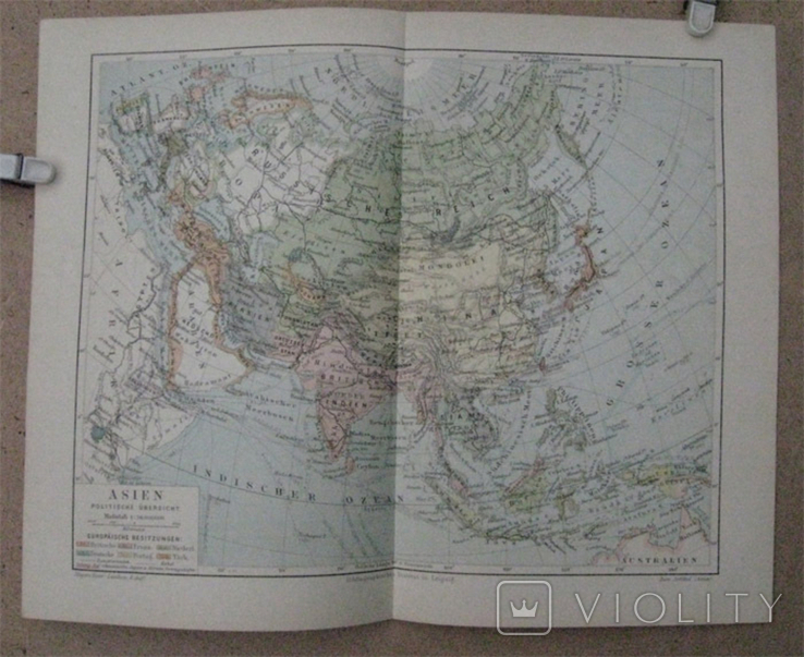 Азия, политическая карта, 244 х 305 мм,1910-е гг, нем. язык