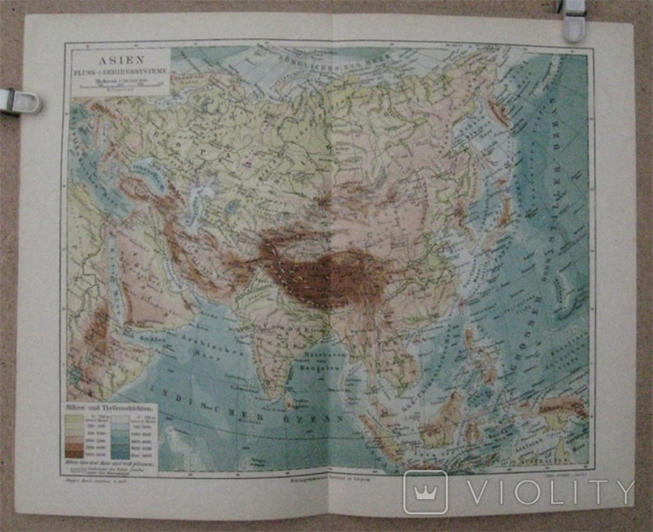 Азия, географическая карта, 244 х 305 мм,1910-е гг, нем. язык