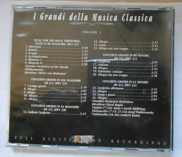  CD диск " Handel 1 I Grandi della Musika Classica", numer zdjęcia 6