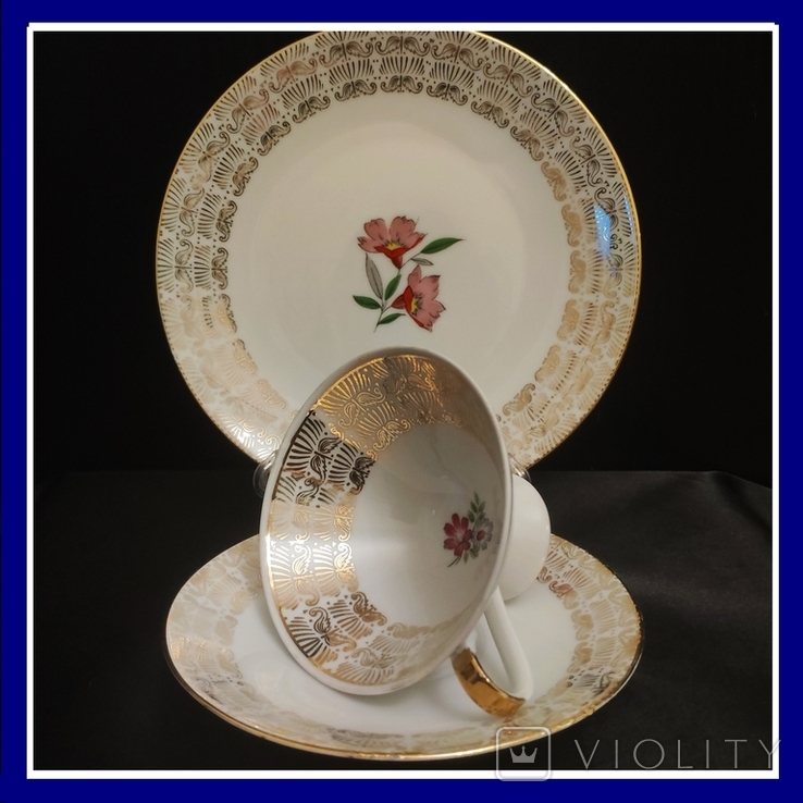 Collectible tea troika Winterling Kirchenlamitz Bavaria, porcelain, gilding, Germany