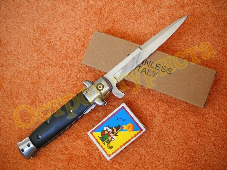 Нож складной выкидной Стилет полуавтомат 23 см черный, фото №3