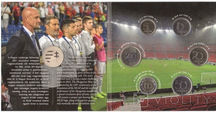 Hungary Hungary set of 6 coins 5 10 20 50 100 200 Forint + token 2021 Football official booklet, photo number 4