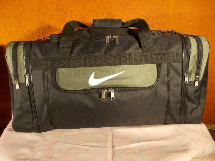 Сумка большая дорожная Nike273 регулируем объем серо-зеленая, фото №4