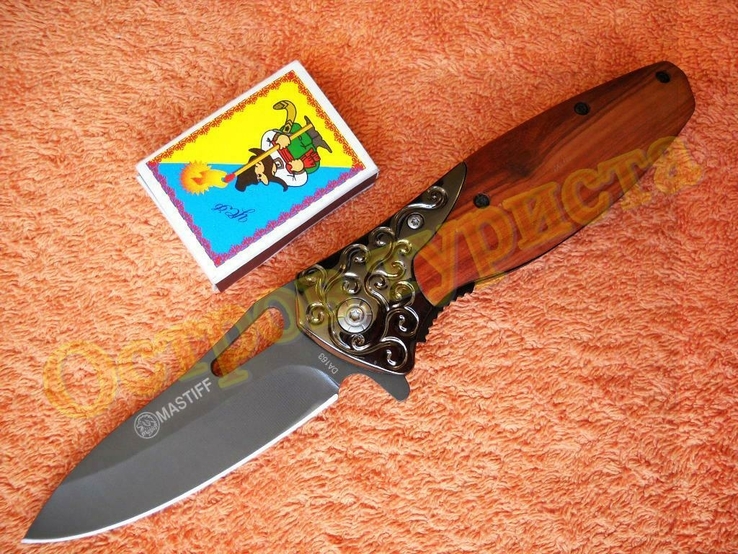 Нож складной Mastiff DA163 флиппер инерционный дерево клипса 20см, фото №4