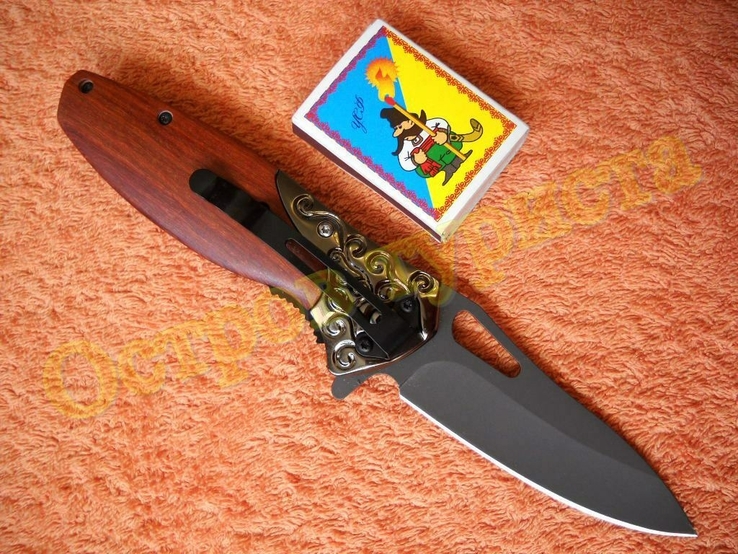 Нож складной Mastiff DA163 флиппер инерционный дерево клипса 20см, фото №5