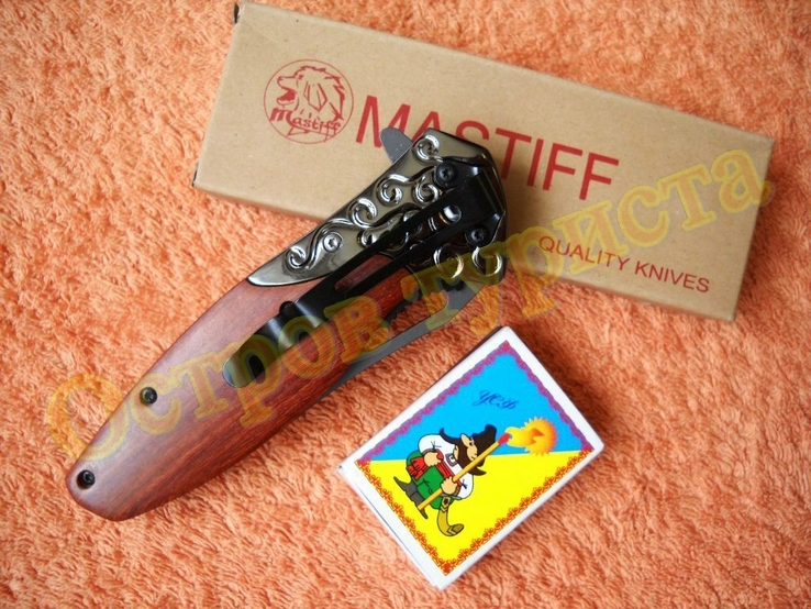Нож складной Mastiff DA163 флиппер инерционный дерево клипса 20см, фото №10