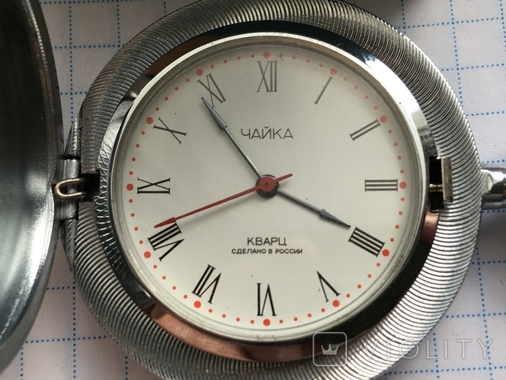 Часы Чайка карманные кварц с шатленом состояние новых, фото №3