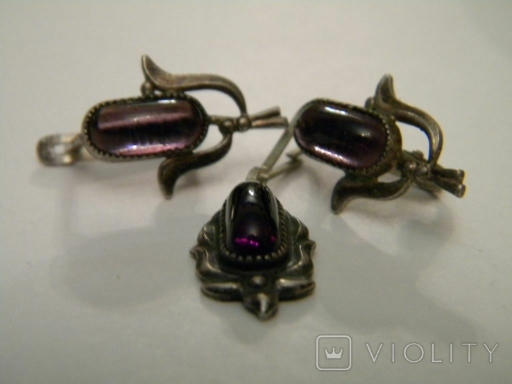 Set Bracelet Clips Ring Stone Chrysoprase Silver No. 195 - Violity