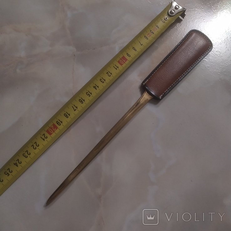 Нож для бумаг Латунь Натуральная кожа на Кожанной подставке Клеймо Настольный декор, photo number 6