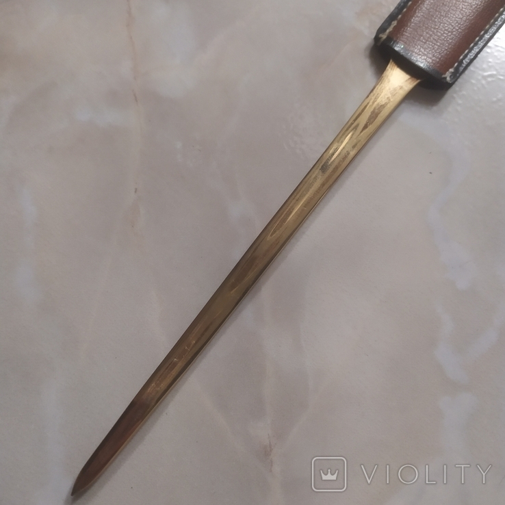 Нож для бумаг Латунь Натуральная кожа на Кожанной подставке Клеймо Настольный декор, photo number 7