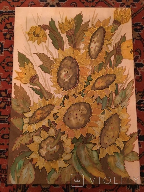 Painting on batik. Sunflowers. artist Kuznetsova I.M., photo number 2