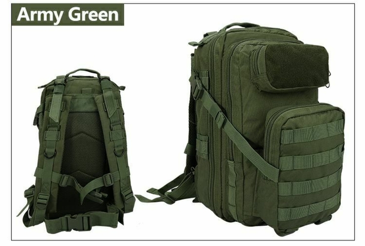 Рюкзак тактический военный 25 литров прочная ткань и фурнитура цвета хаки, фото №2