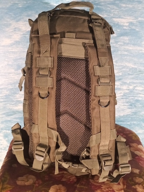 Рюкзак тактический военный 25 литров прочная ткань и фурнитура цвета хаки, фото №7