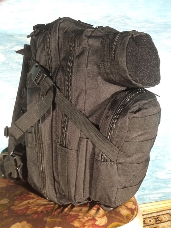 Рюкзак тактический военный 25 литров прочная ткань и фурнитура цвет черный, numer zdjęcia 4