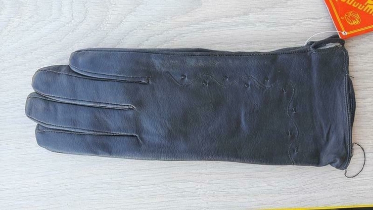Женские черные демисезонные кожаные перчатки с мехом, фото №5