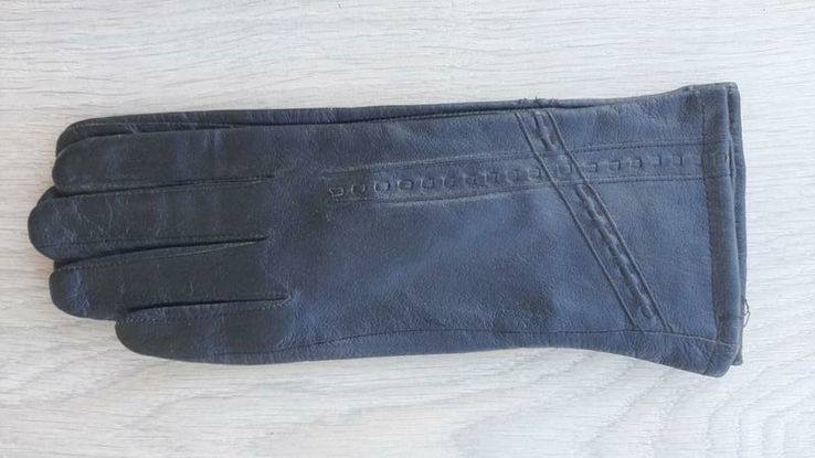 Женские черные демисезонные кожаные перчатки с мехом, фото №6