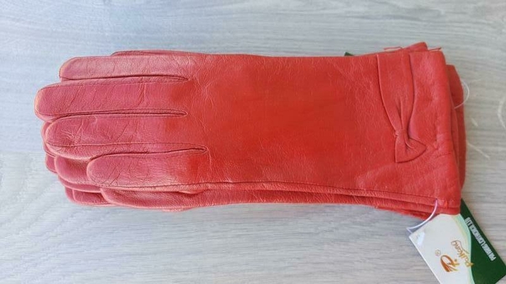 Женские демисезонные кожаные перчатки (красные), фото №2