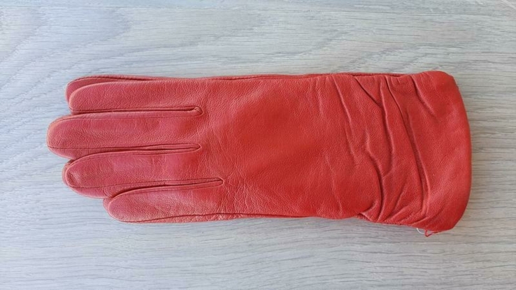 Женские демисезонные кожаные перчатки (красные), фото №5