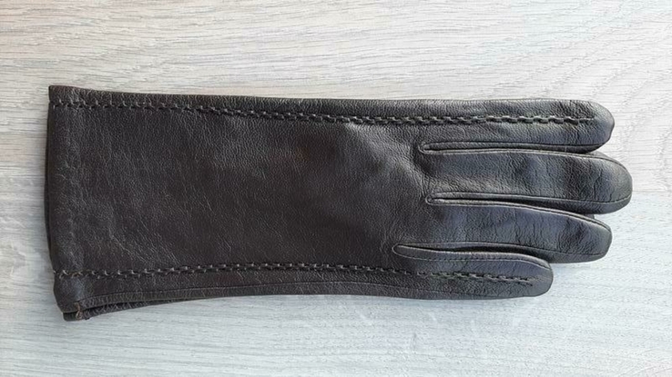 Женские демисезонные кожаные перчатки (темно-коричневые), фото №2