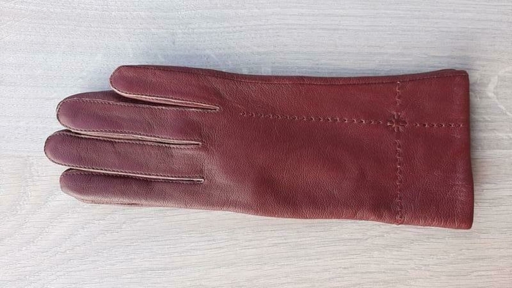 Женские демисезонные кожаные перчатки Sanli (бордовые), фото №2