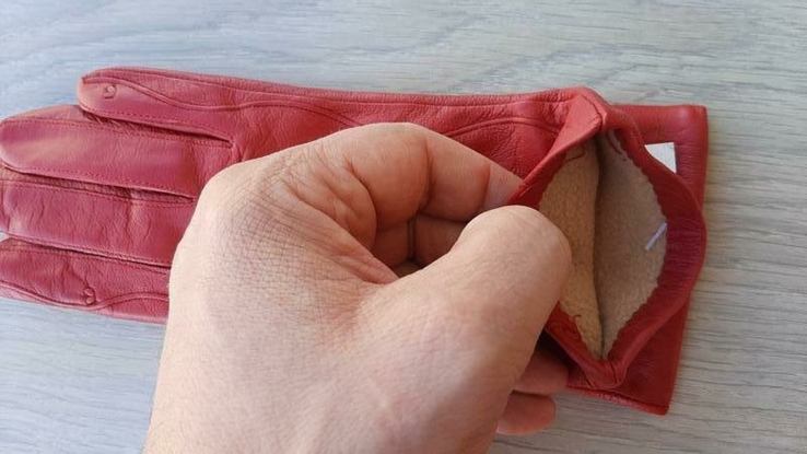Женские демисезонные кожаные перчатки Sanli (красные), фото №3