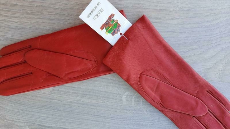Женские демисезонные кожаные перчатки Sanli (красные), фото №4