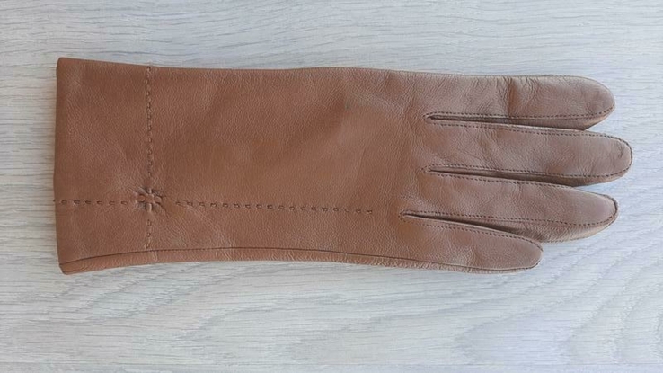 Женские демисезонные кожаные перчатки Sanli (светло-коричневые), фото №2