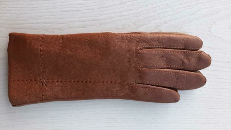 Женские демисезонные кожаные перчатки Sanli (светло-коричневые), фото №5