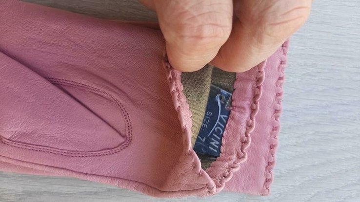 Женские демисезонные кожаные перчатки Vicini (розовые), фото №4