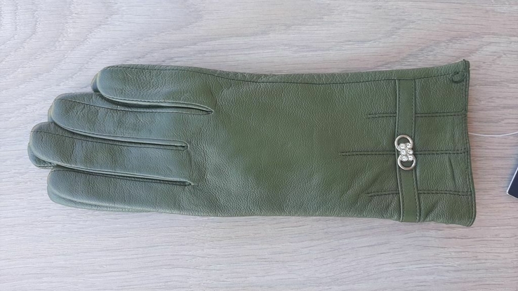 Женские зимние кожаные перчатки (зеленые), фото №2