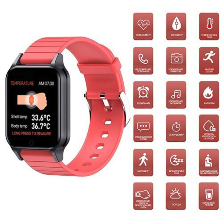 Смарт часы Smart Watch T96 стильные с защитой от влаги и пыли . Цвет красный., фото №3