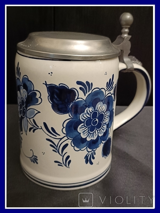 Delft collectible beer mug, hand-painted cobalt, old Holland