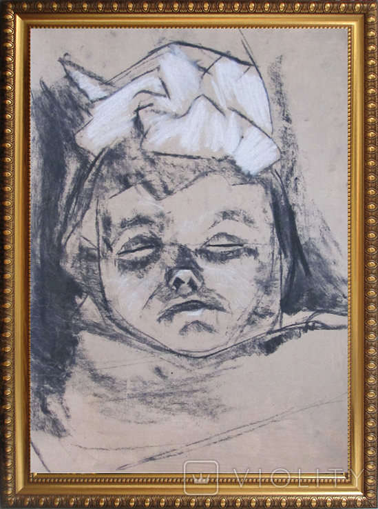 Соцреализм. Рисунок с натуры. Портрет спящей девочки, карандаш, 1970-е, фото №2