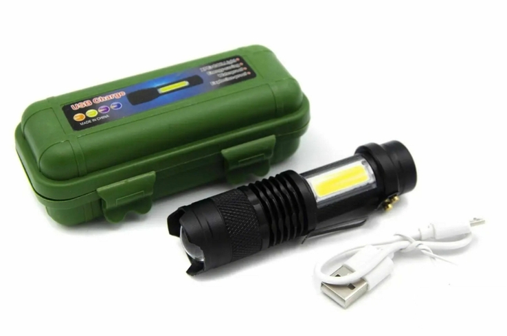Тактичний Акумуляторний ліхтарик в кейсі USB (1324), фото №2