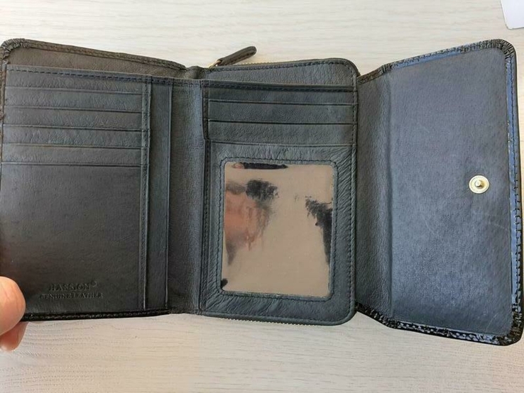 Женский кожаный кошелек HASSION на молнии (лакированная кожа, черный), фото №8