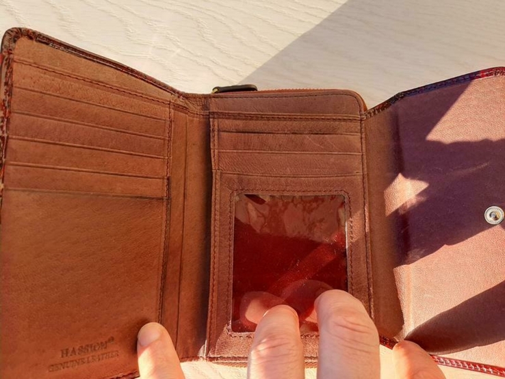 Женский кожаный кошелек HASSION на молнии (лакированная кожа, бордовый), фото №6