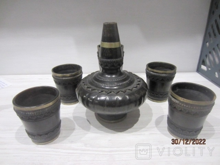 Antique set for wine wood carving france, photo number 4