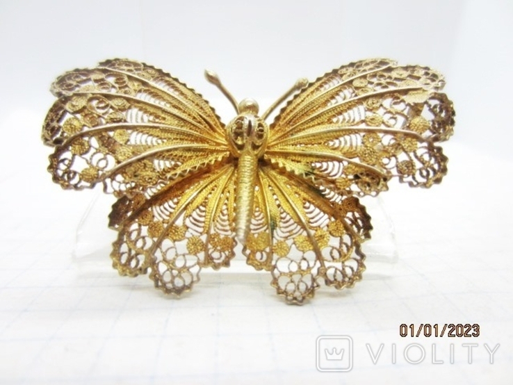 Butterfly silver 800 filigree gilding vintage, photo number 2